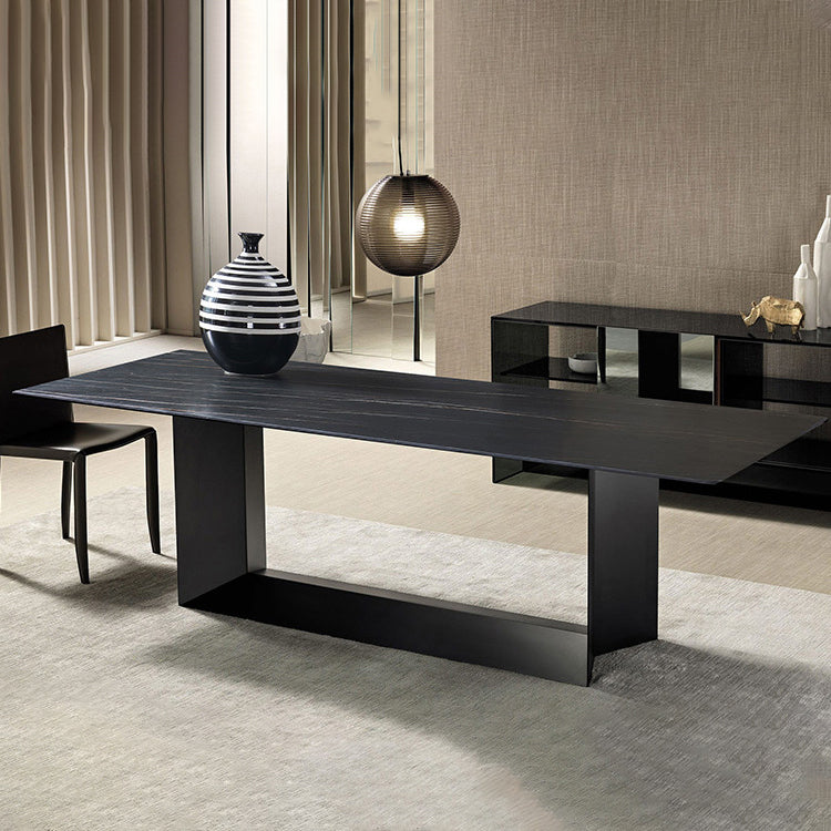 Sintered Stone Top Dining Table Industrial Kitchen Table with Black Metal Pedestal