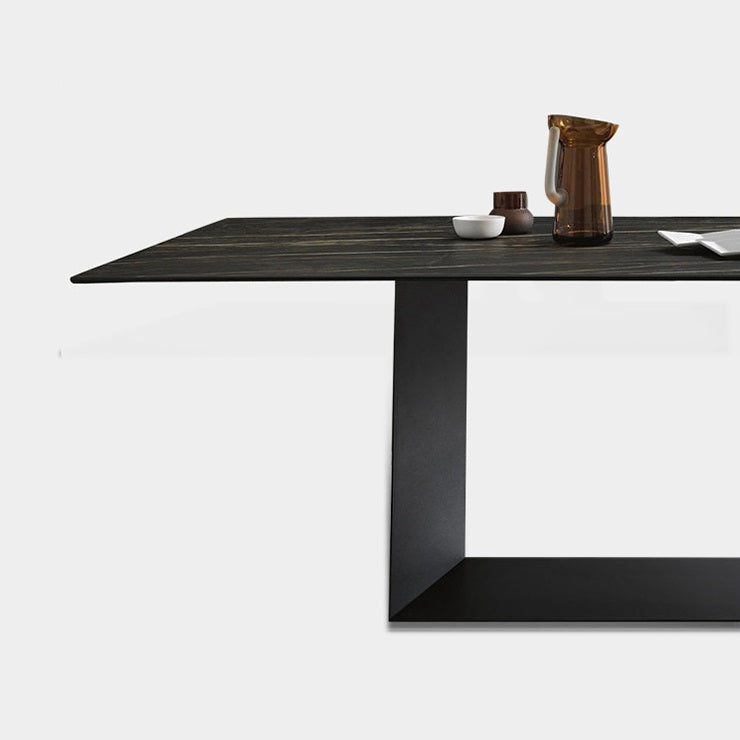 Sintered Stone Top Dining Table Industrial Kitchen Table with Black Metal Pedestal