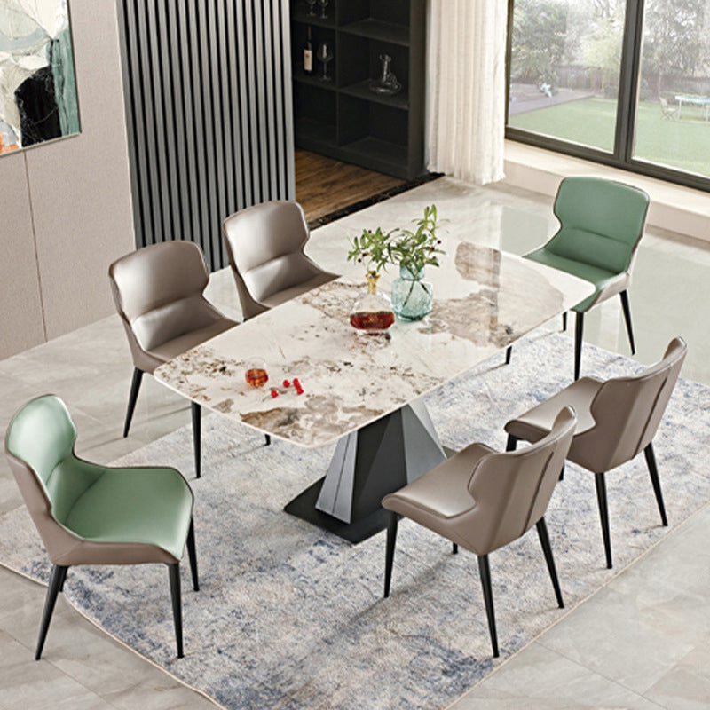 Metal Traditional Luxury Rectangular Table Sintered Stone Dining Table with Pedestal Base