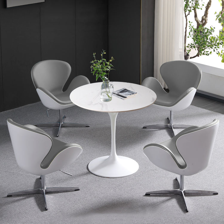 Mesa de comedor redonda Simplicity, mesa de piedra sinterizada con base de tulipán blanco para comedor