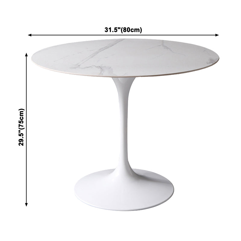 Mesa de comedor redonda Simplicity, mesa de piedra sinterizada con base de tulipán blanco para comedor