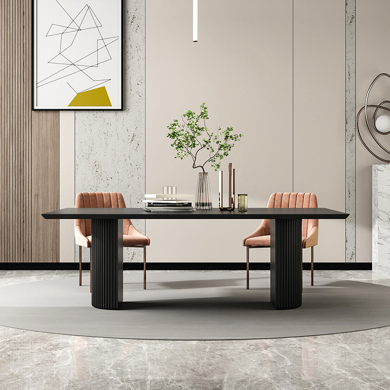 Simple Black Solid Wood Dining Table Rectangle Shape Standard Dining Table for Kitchen