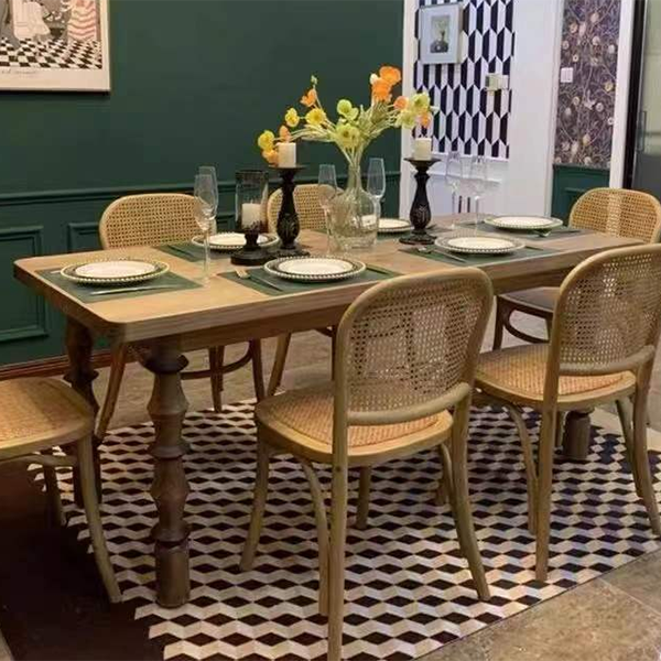 Rectangle Solid Wood Two-Color Dining Table Simplicity 4 Legs Table for Dining Room
