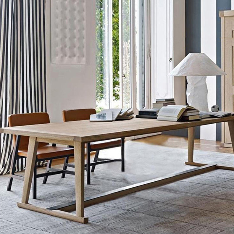 Solid Wood Contemporary Rectangular Dining Table Wood Top Table with Trestle