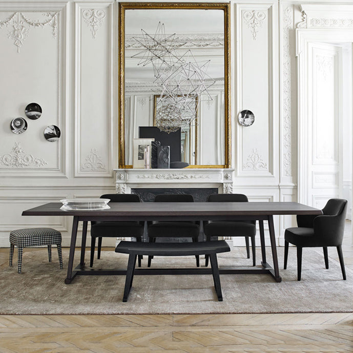 Solid Wood Contemporary Rectangular Dining Table Wood Top Table with Trestle