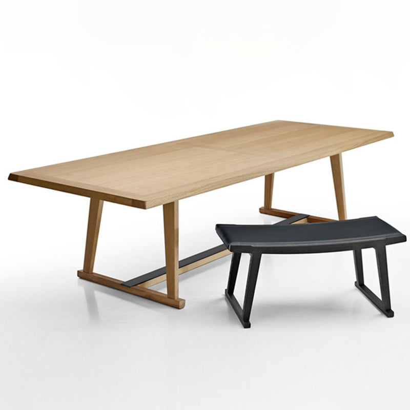 Solid Wood Contemporary Rectangular Dining Table Wood Top Table with Trestle
