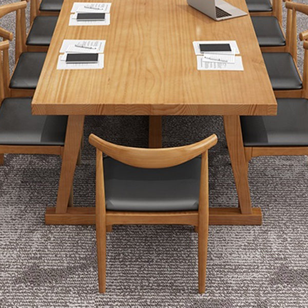 Mesa rectangular industrial de madera maciza, mesa interior con tapa de madera y caballete