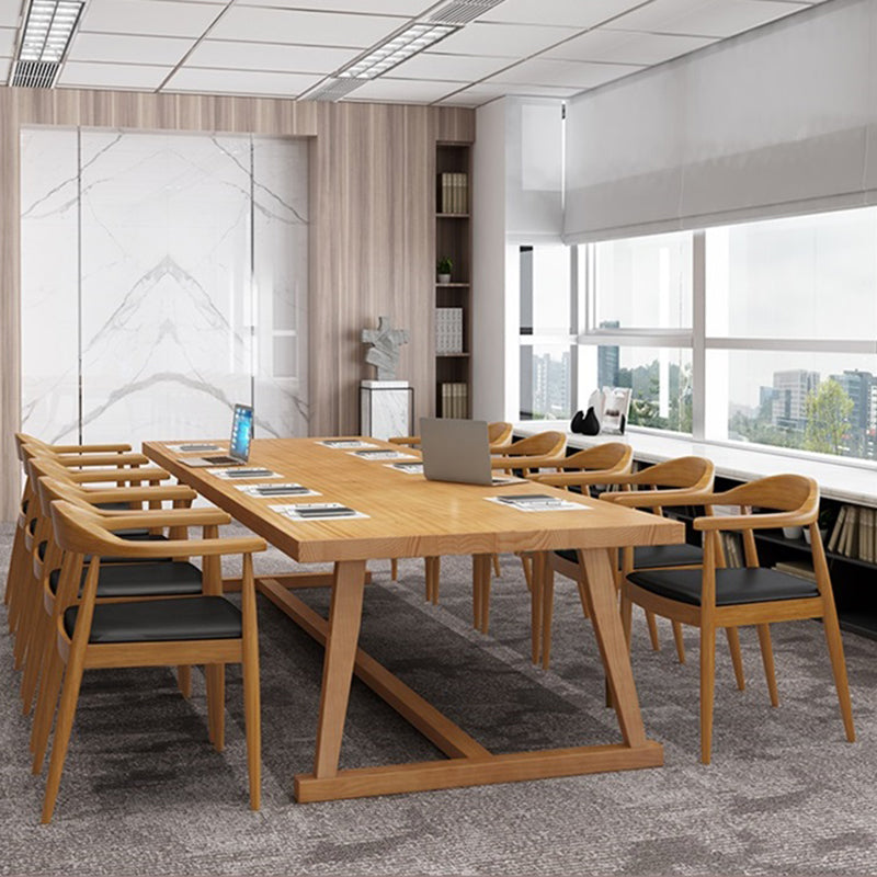 Mesa rectangular industrial de madera maciza, mesa interior con tapa de madera y caballete