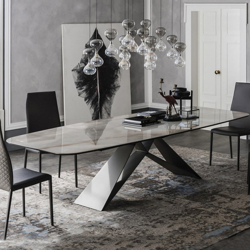 Metal Traditional Luxury Rectangular Table Sintered Stone Table for Dining Room and Kitchen