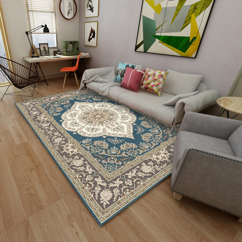 Moroccan Medallion Print Rug Polyester Indoor Carpet Non-Slip Backing Area Rug for Living Room