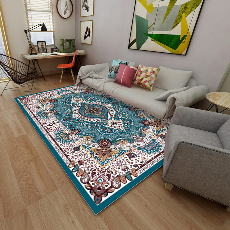 Moroccan Medallion Print Rug Polyester Indoor Carpet Non-Slip Backing Area Rug for Living Room