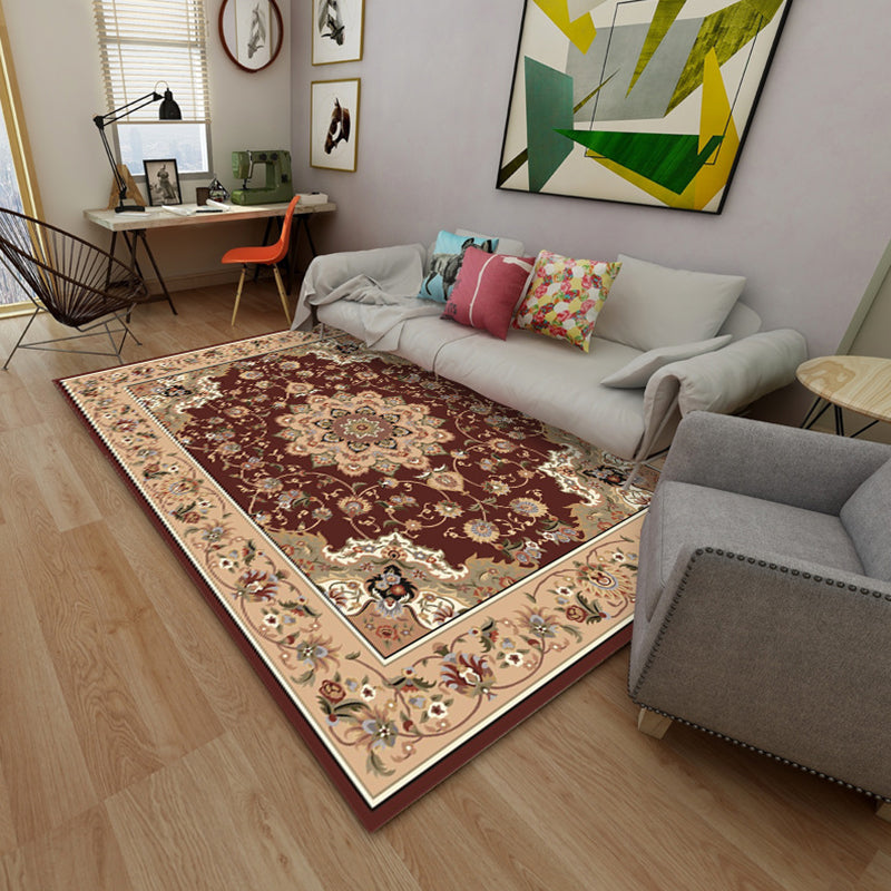 Moroccan Medallion Print Rug Polyester Indoor Carpet Non-Slip Backing Area Rug for Living Room