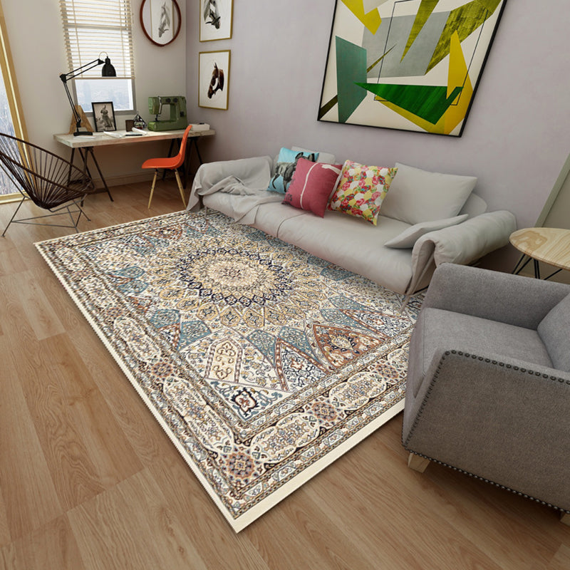 Moroccan Medallion Print Rug Polyester Indoor Carpet Non-Slip Backing Area Rug for Living Room