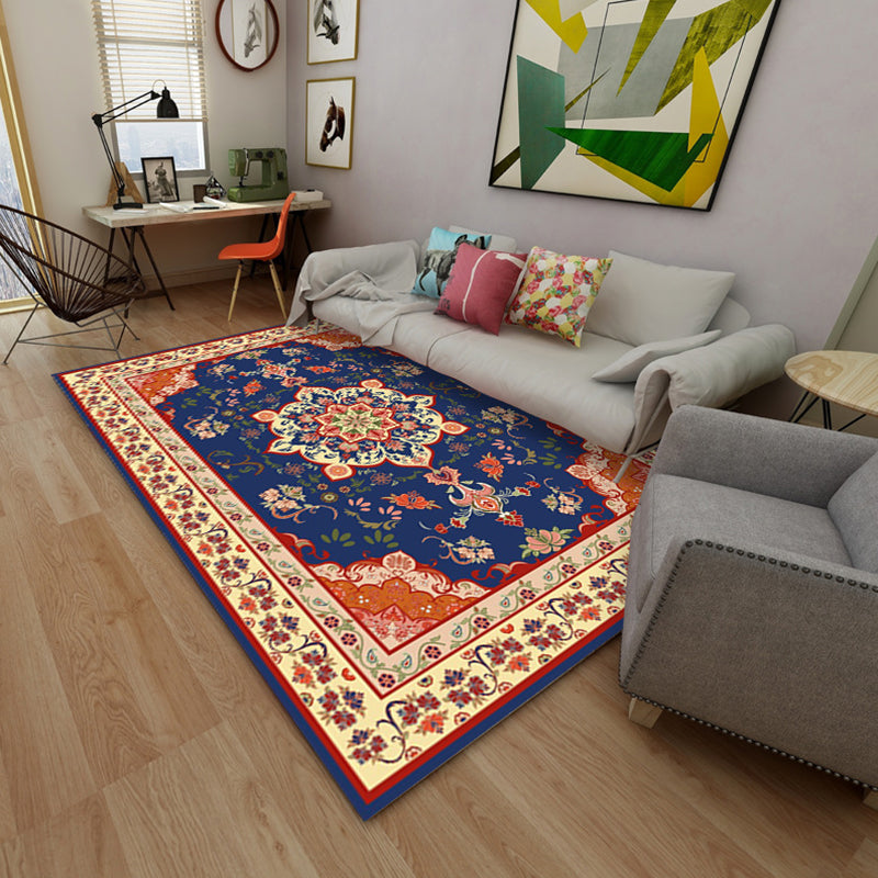 Moroccan Medallion Print Rug Polyester Indoor Carpet Non-Slip Backing Area Rug for Living Room