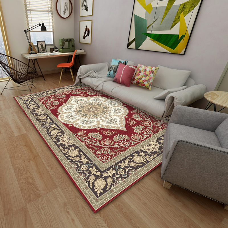 Moroccan Medallion Print Rug Polyester Indoor Carpet Non-Slip Backing Area Rug for Living Room