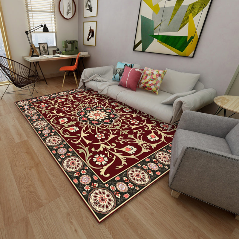 Moroccan Medallion Print Rug Polyester Indoor Carpet Non-Slip Backing Area Rug for Living Room