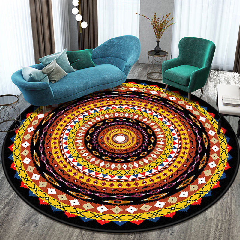 Moroccan Round Rug Medallion Print Indoor Rug Stain Resistant Polyester Area Rug for Living Room