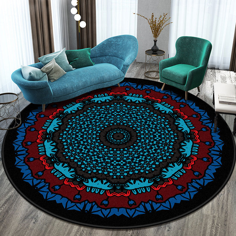 Moroccan Round Rug Medallion Print Indoor Rug Stain Resistant Polyester Area Rug for Living Room