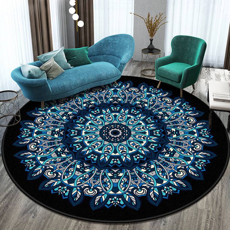 Moroccan Round Rug Medallion Print Indoor Rug Stain Resistant Polyester Area Rug for Living Room