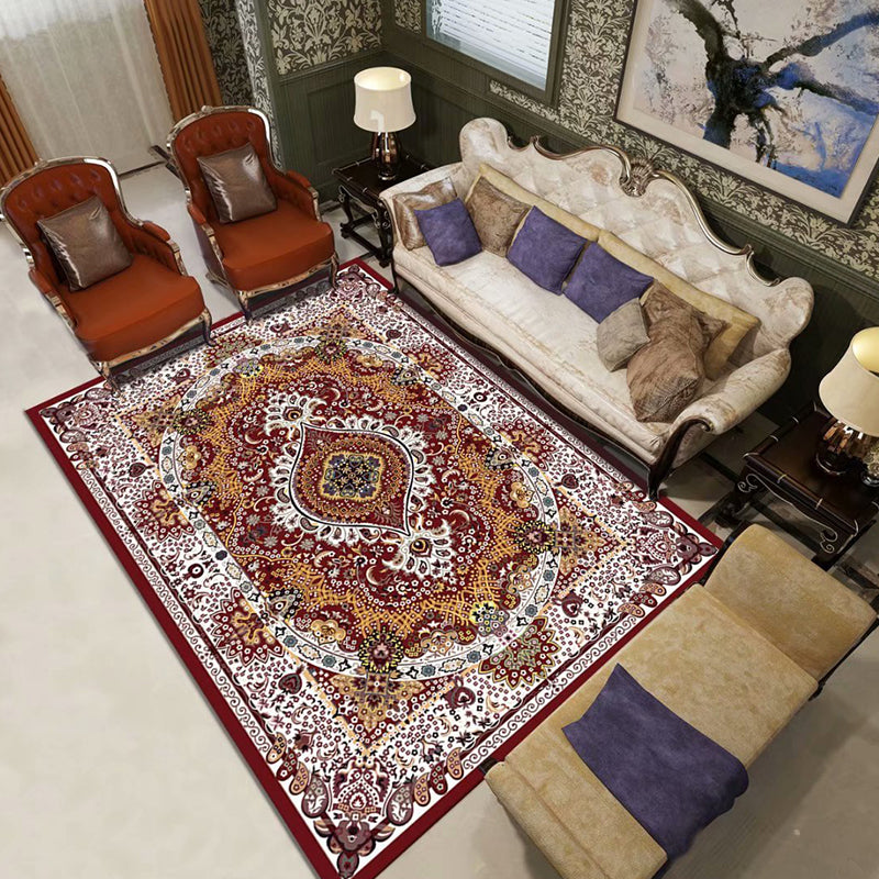 Moroccan Paisley Pattern Carpet Polyester Indoor Rug Pet Friendly Area Rug for Living Room