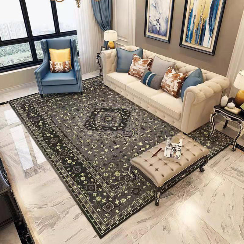 Moroccan Medallion Pattern Area Rug Polyester Indoor Carpet Pet Friendly Rug for Living Room