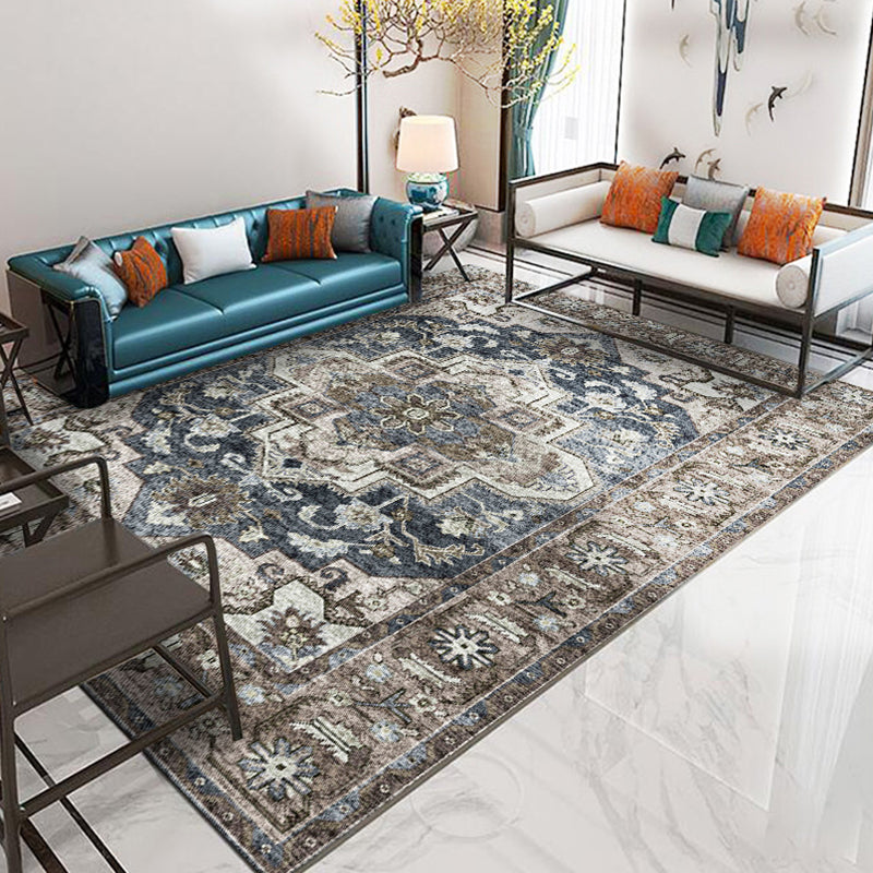 Moroccan Medallion Pattern Area Rug Polyester Indoor Carpet Pet Friendly Rug for Living Room