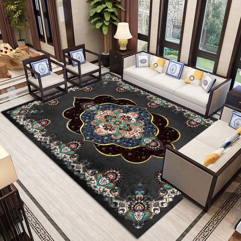 Persian Moroccan Tile Rug Polyester Carpet Non-Slip Backing Area Rug for Home Decoration
