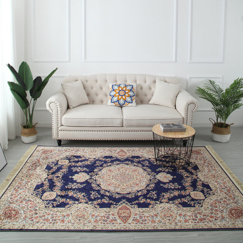 Moroccan Medallion Print Area Rug Polyester Carpet Non-Slip Backing Rug for Living Room