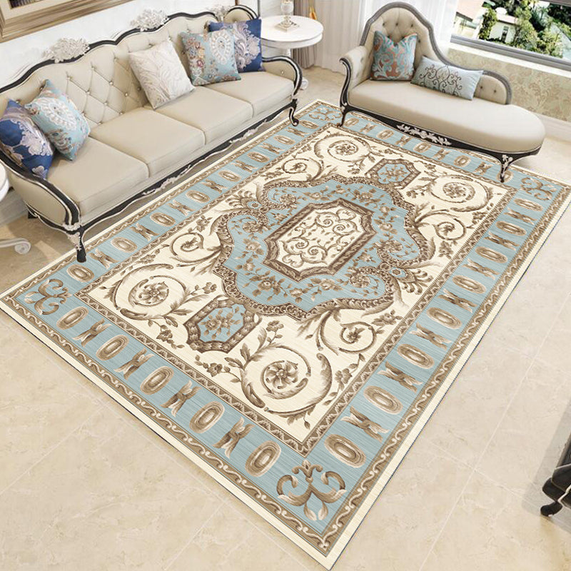 Classical Medallion Print Rug Polyester Indoor Carpet Non-Slip Backing Area Rug for Living Room