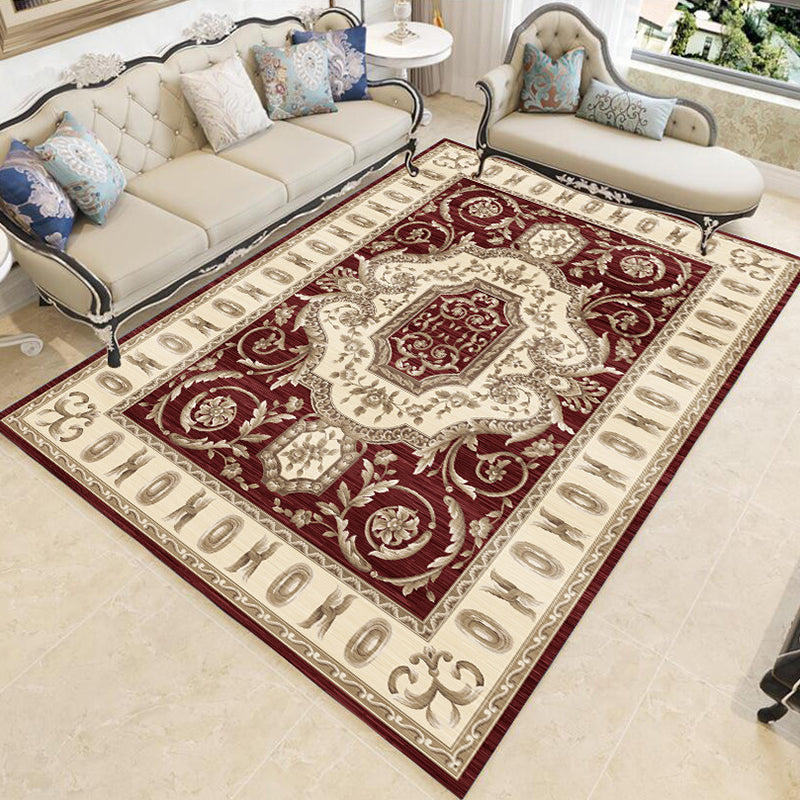 Classical Medallion Print Rug Polyester Indoor Carpet Non-Slip Backing Area Rug for Living Room