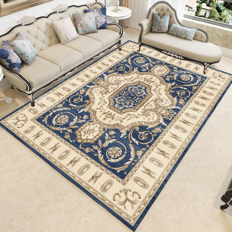Classical Medallion Print Rug Polyester Indoor Carpet Non-Slip Backing Area Rug for Living Room