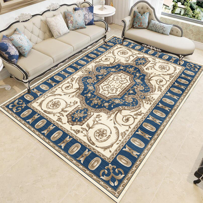 Classical Medallion Print Rug Polyester Indoor Carpet Non-Slip Backing Area Rug for Living Room