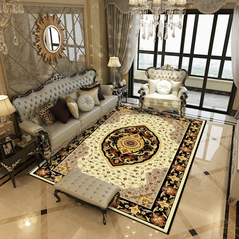 Moroccan Tribal Classicism Rug Polyester Indoor Carpet Non-Slip Backing Area Rug for Living Room