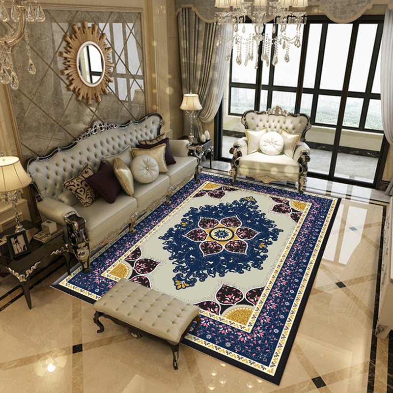 Moroccan Tribal Classicism Rug Polyester Indoor Carpet Non-Slip Backing Area Rug for Living Room