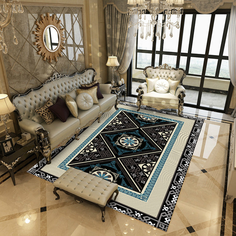 Moroccan Tribal Classicism Rug Polyester Indoor Carpet Non-Slip Backing Area Rug for Living Room