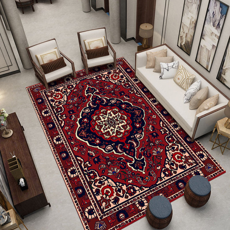 Traditional Area Rug Medallion Pattern Indoor Rug Washable Polyester Carpet with Non-Slip Backing