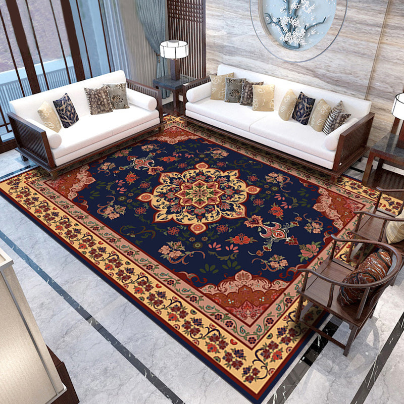 Traditional Area Rug Medallion Pattern Indoor Rug Washable Polyester Carpet with Non-Slip Backing