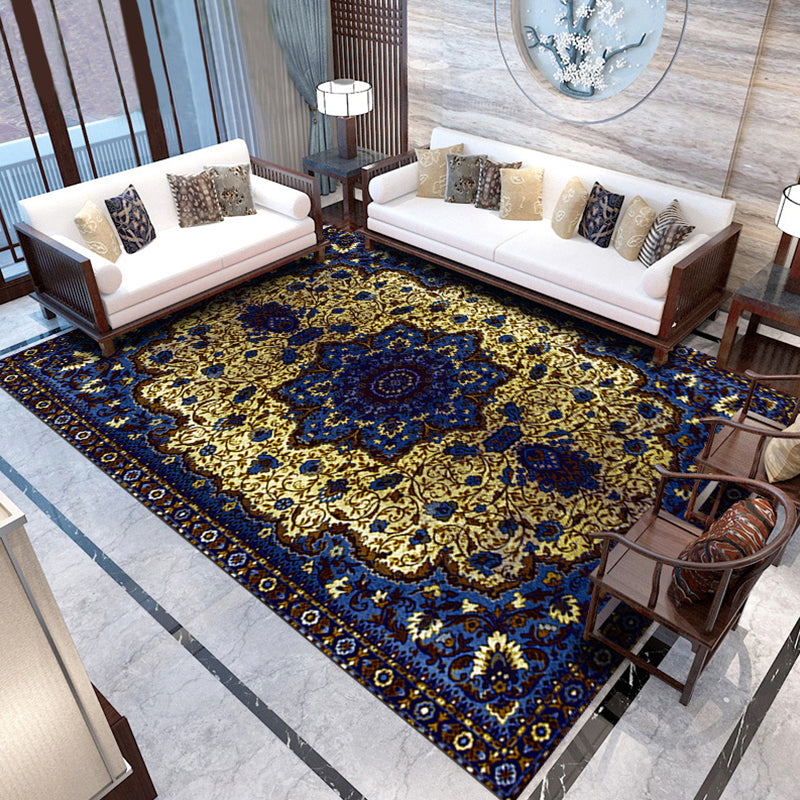 Traditional Area Rug Medallion Pattern Indoor Rug Washable Polyester Carpet with Non-Slip Backing