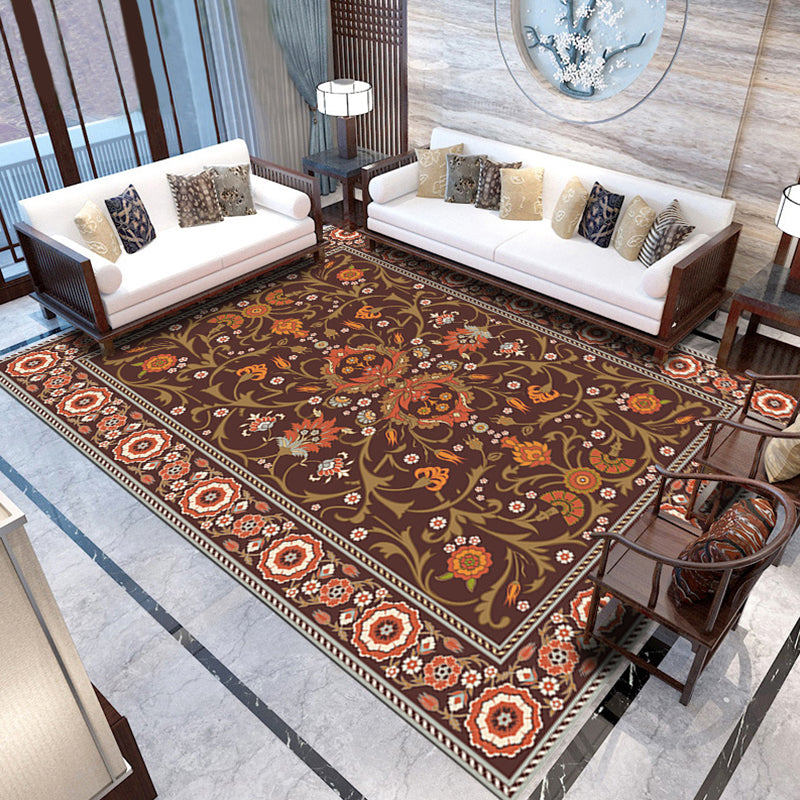 Traditional Area Rug Medallion Pattern Indoor Rug Washable Polyester Carpet with Non-Slip Backing