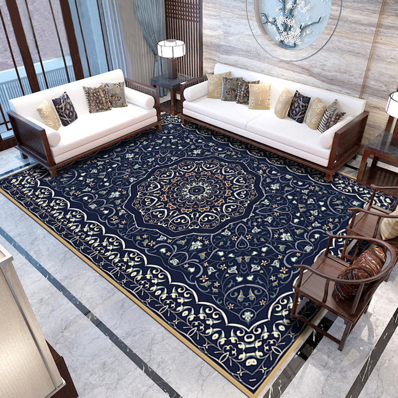 Traditional Area Rug Medallion Pattern Indoor Rug Washable Polyester Carpet with Non-Slip Backing