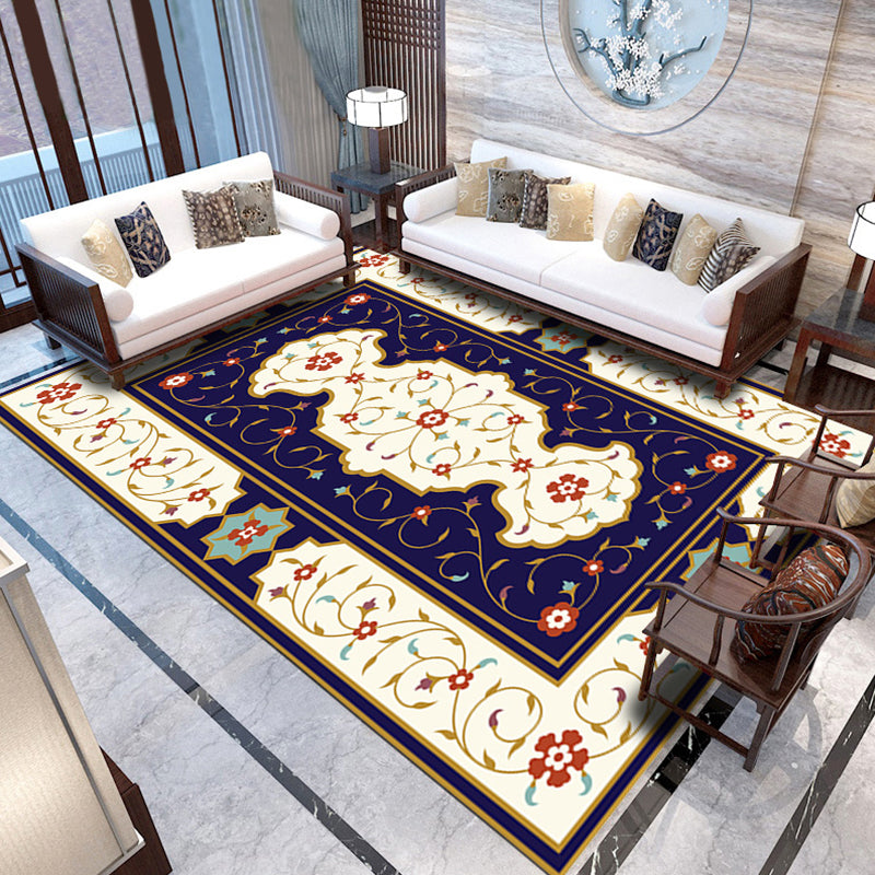 Traditional Area Rug Medallion Pattern Indoor Rug Washable Polyester Carpet with Non-Slip Backing