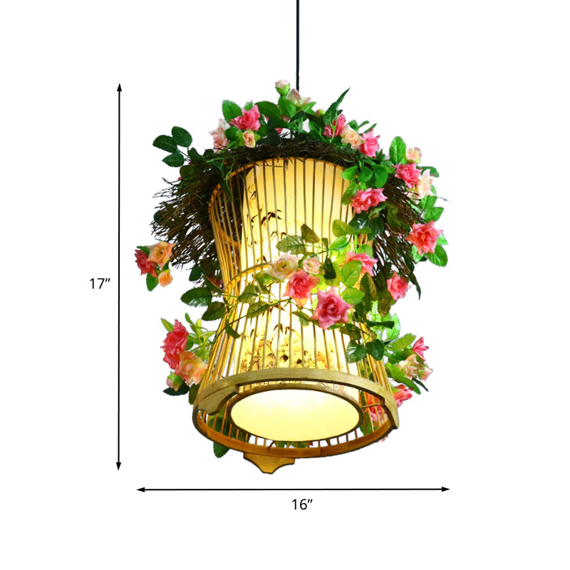 1 Glühbirne Bambus Anhänger Leuchte Leuchte Industrielle grüne Zylinder/Kerosinlampe Restaurant LED -Pflanze Hängelampe