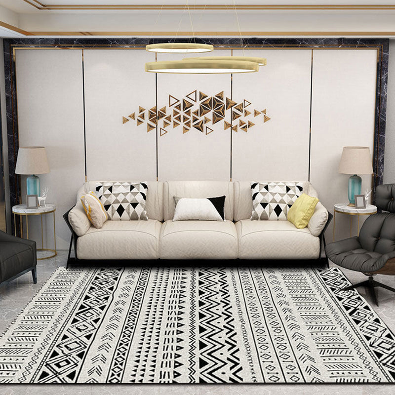 Beige Moroccan Rug Polyester Lozenge Rug Stain Resistant Rug for Living Room