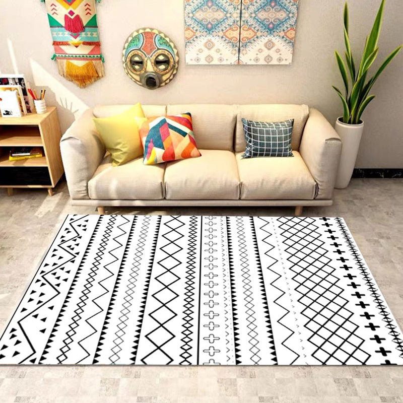 Bohemian Banded Print Rug Polyester Area Carpet Non-Slip Backing Indoor Carpet for Living Room