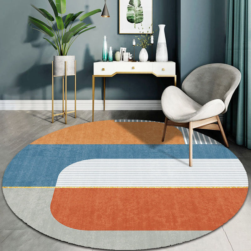 Modern Round Area Rug Contrast Panel Carpet Polyester Living Room Area Rug with Non-Slip Backing