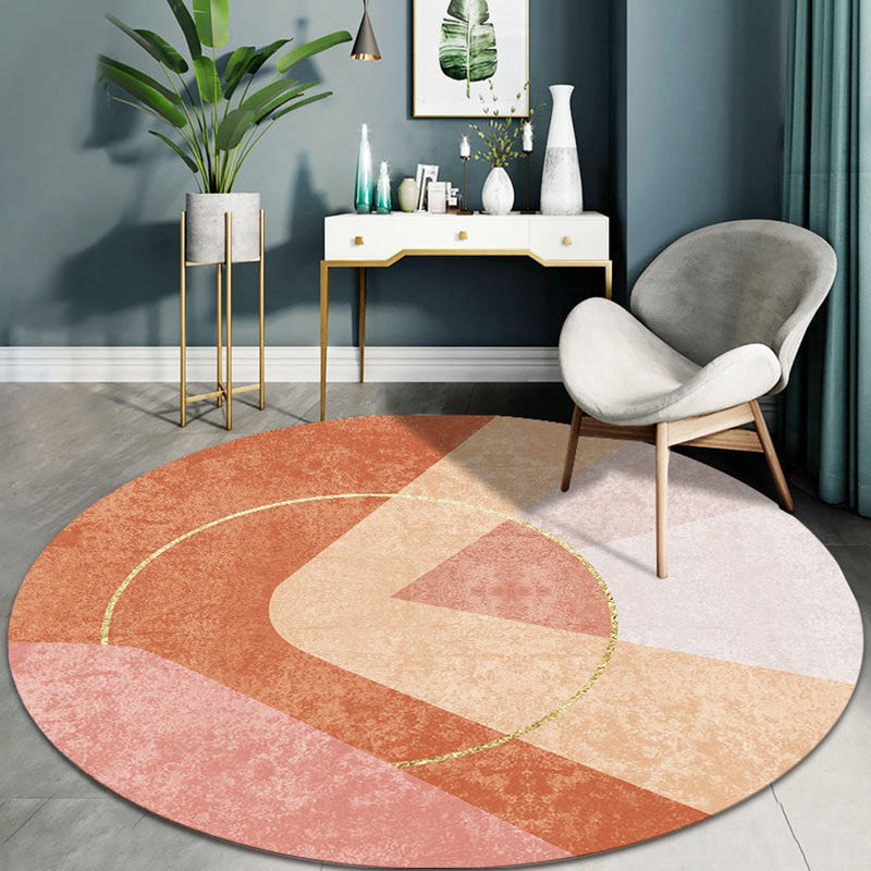 Modern Round Area Rug Contrast Panel Carpet Polyester Living Room Area Rug with Non-Slip Backing