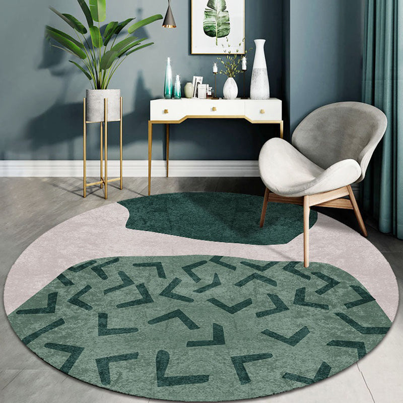 Modern Round Area Rug Contrast Panel Carpet Polyester Living Room Area Rug with Non-Slip Backing