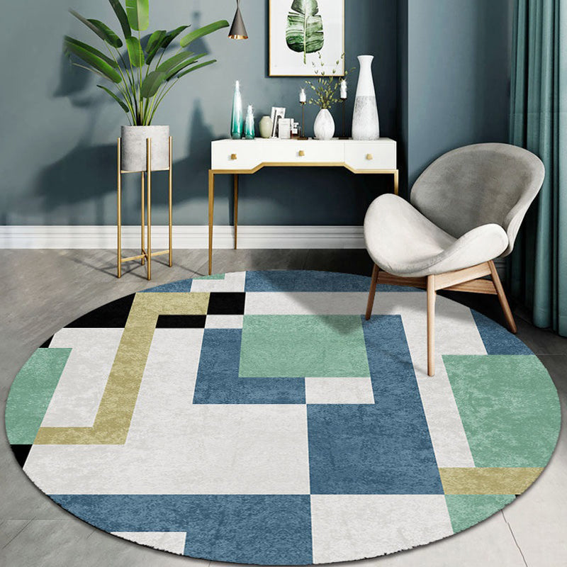 Modern Round Area Rug Contrast Panel Carpet Polyester Living Room Area Rug with Non-Slip Backing