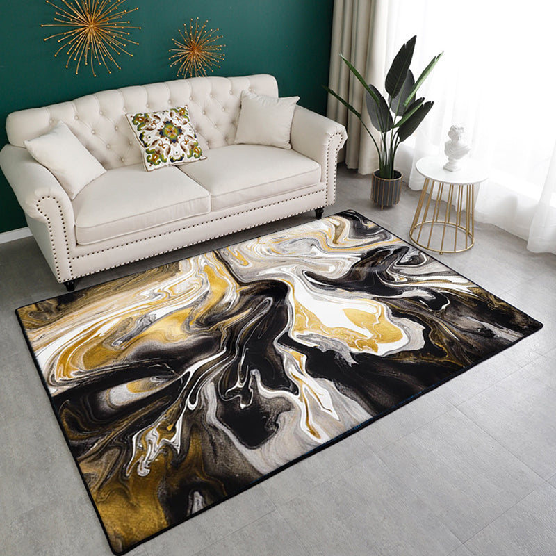 Zwart eenvoudig tapijt polyester abstract patroon tapijt wasbaar tapijt voor woonkamer