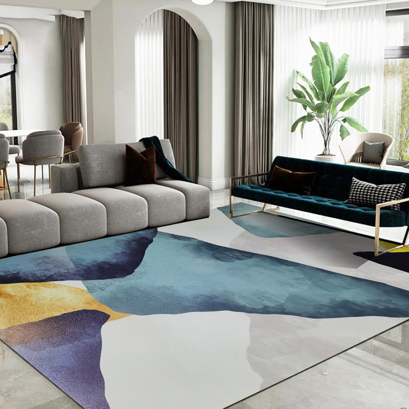 Navy Abstract Pattern Carpet PVC Modern Carpet Washable Carpet for Home Decor